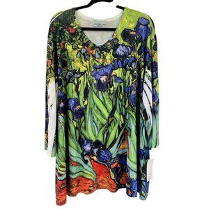 SOLE DIONE STUDIO Women's Bright Floral Print Round Neck 3/4 Sleeve Tunic NWT 3X